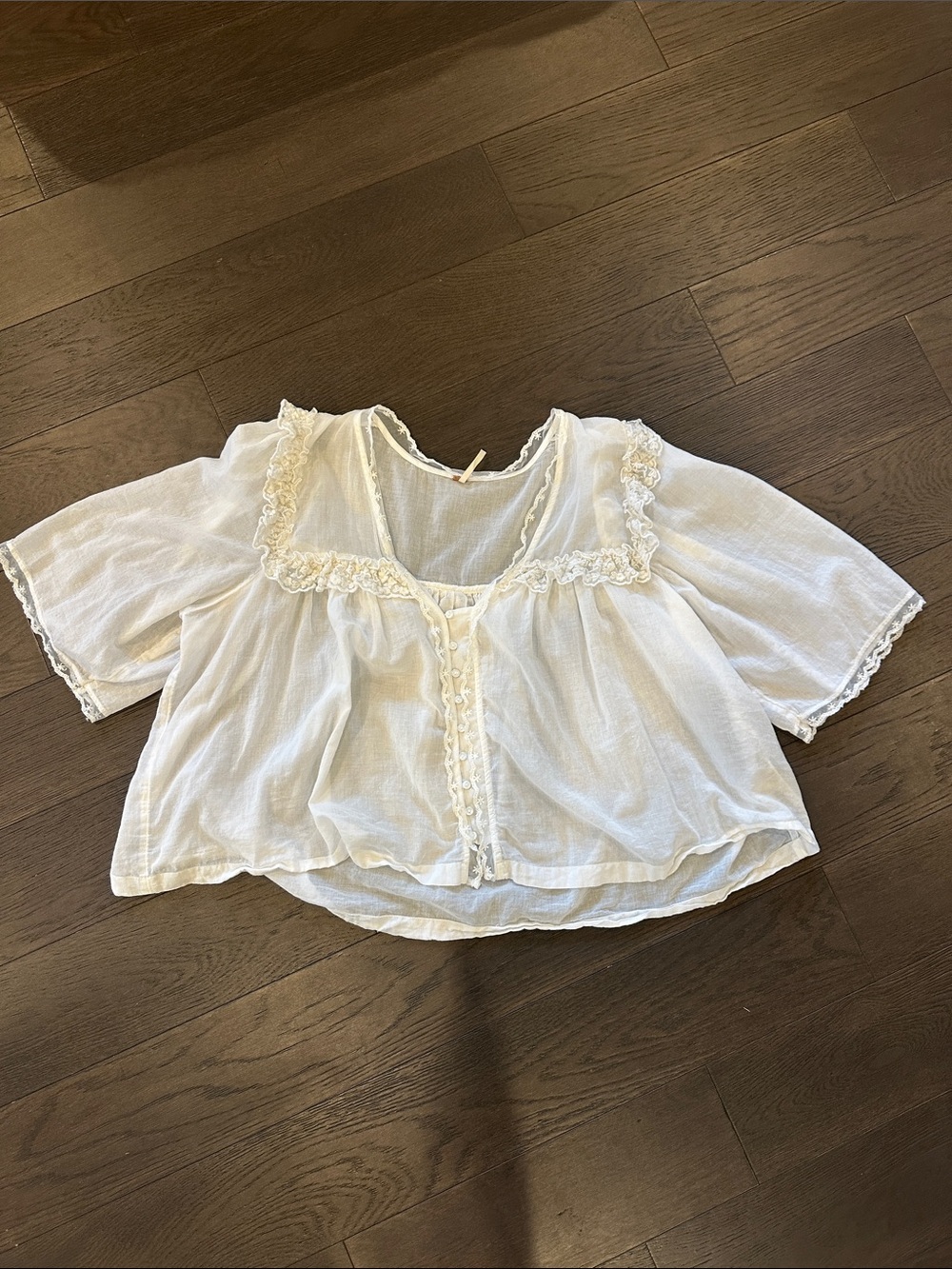 Free People White Ruffle Peasant Blouse - Sheer Layered